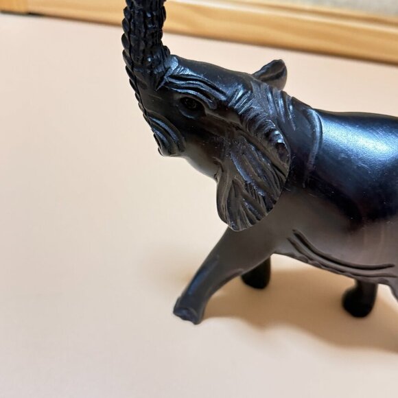 Wooden Elephant Carved Figure 6” X  7” Solid Wood Statue - Picture 2 of 4